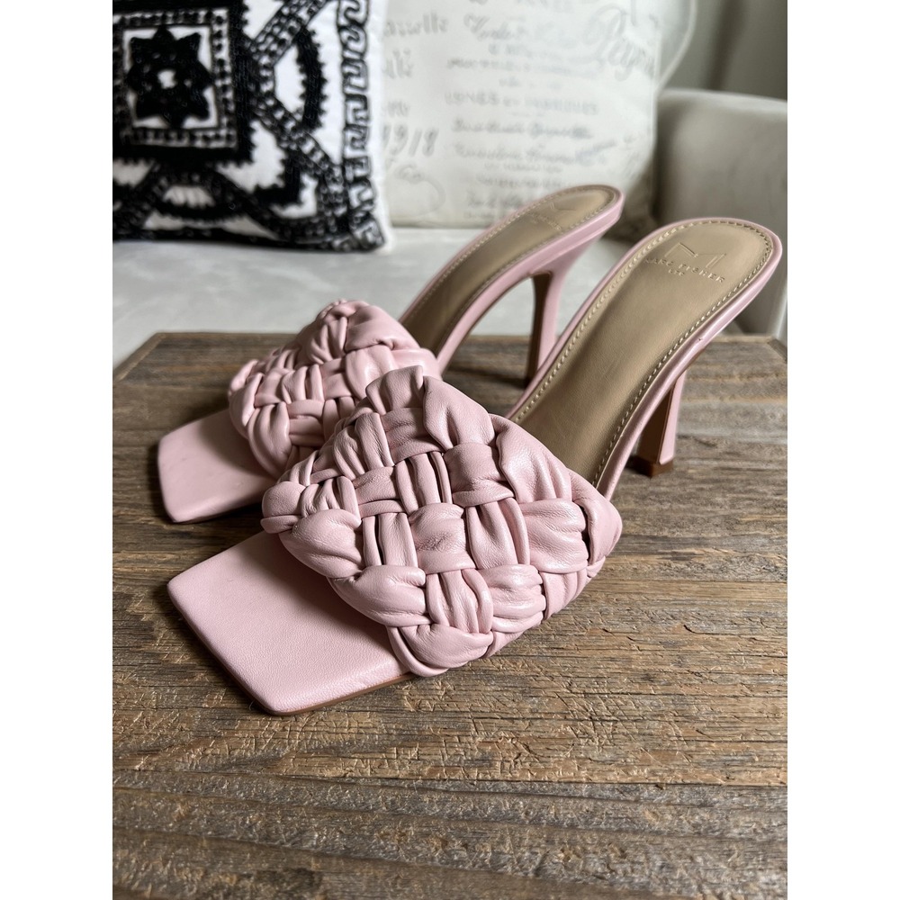 Marc Fisher Sandals Womens Sz 9 Pink Braided Slide Stiletto Heel Leather Mldraya